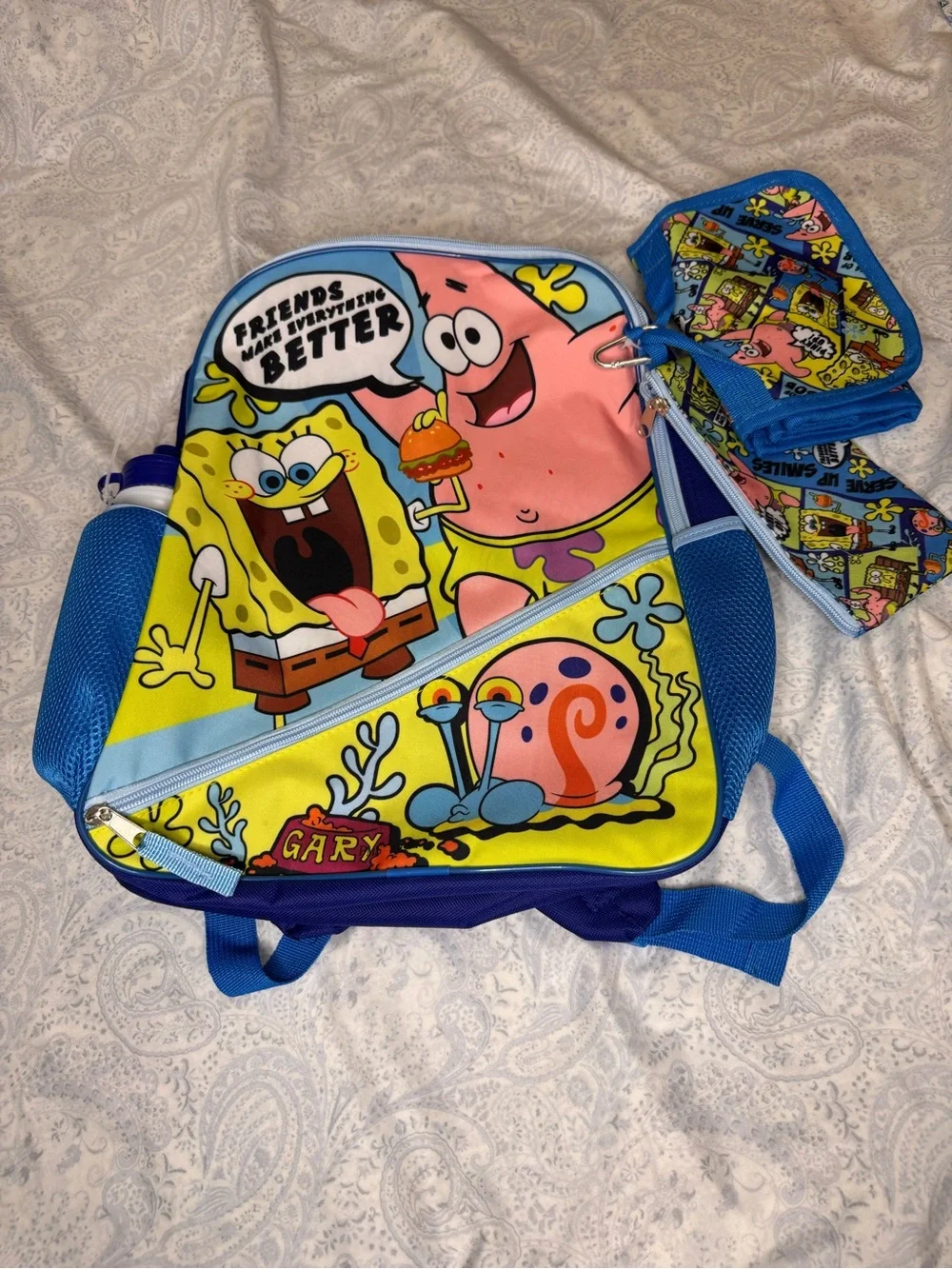 SpongeBob Squarepants 5 piece Backpack Set w/ Bottle, Pouch, Lunch Bag, Clip